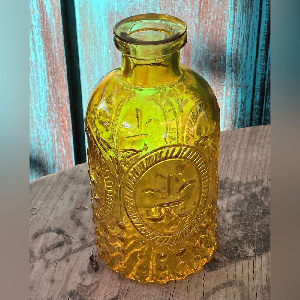 Vintage Style Yellow Embossed Glass Bottle